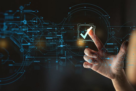 Businesswoman Hand working with Standard Quality Control Certification Assurance Guarantee Internet Business Technology Ui.