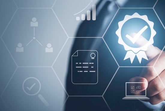 Certification Assurance Guarantee, ISO certification and standardization concept.